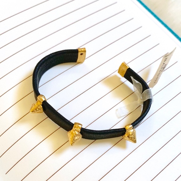 Bansri Black Faux Leather Cone Studded Cuff - Picture 7 of 7